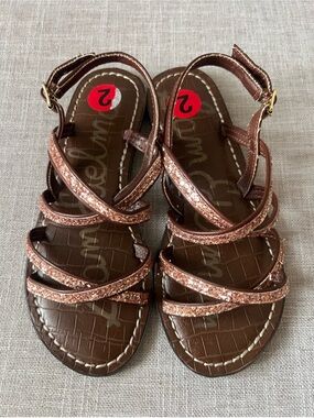 Sam Edelman Strappy Sandals,Girls 2, Brown/Rose Gold , casual dressy summer